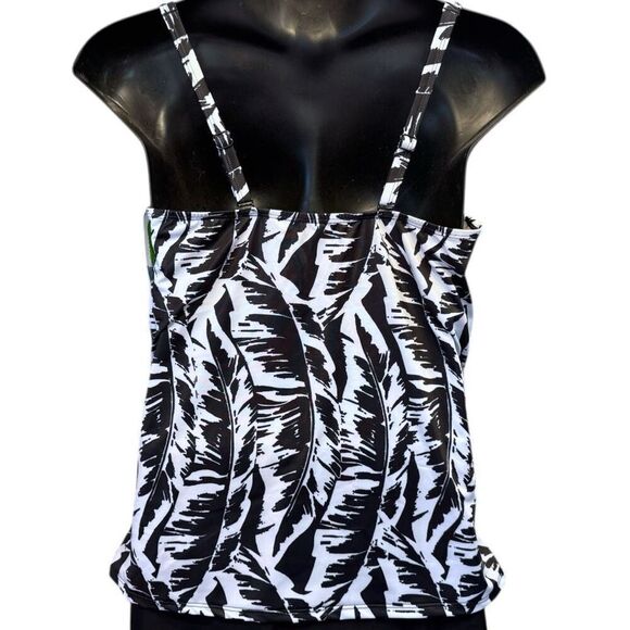 Lane Bryant Black & White Palm Leaves Relaxed Underwire Swim Tankini Top 40DD NW - Picture 10 of 16